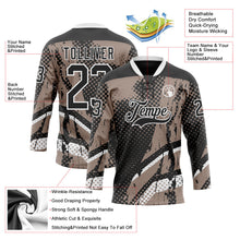Laden Sie das Bild in den Galerie-Viewer, Uksn Individuelles Schwarz Braun-Weiß 3D-Muster abstrakt Eishockey-Trikot mit Schnürkragen
