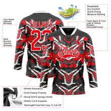 Laden Sie das Bild in den Galerie-Viewer, Uksn Individuelles Schwarz Feuerrot-Weiß 3D-Muster abstrakter Grunge Eishockey-Trikot mit Schnürkragen
