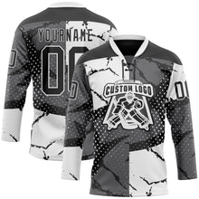 Laden Sie das Bild in den Galerie-Viewer, Uksn Individuelles Schwarz Grau-Weiß 3D-Muster abstrakter Split Eishockey-Trikot mit Schnürkragen
