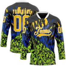 Laden Sie das Bild in den Galerie-Viewer, Uksn Individuelles Schwarz Gelb Blau-Grün 3D-Muster abstrakt Eishockey-Trikot mit Schnürkragen
