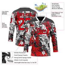 Laden Sie das Bild in den Galerie-Viewer, Uksn Individuelles Schwarz Feuerrot-Weiß 3D-Muster abstrakter Grunge Eishockey-Trikot mit Schnürkragen
