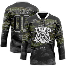 Laden Sie das Bild in den Galerie-Viewer, Uksn Individuelles Schwarz Oliv-Weiß 3D-Muster abstrakt Eishockey-Trikot mit Schnürkragen
