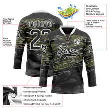 Laden Sie das Bild in den Galerie-Viewer, Uksn Individuelles Schwarz Oliv-Weiß 3D-Muster abstrakt Eishockey-Trikot mit Schnürkragen
