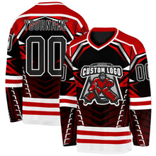 Laden Sie das Bild in den Galerie-Viewer, Uksn Individuelles Schwarz Rot-Weiß 3D-Muster Cyber-Mecha E-Sport Eishockey-Trikot
