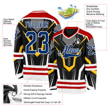 Laden Sie das Bild in den Galerie-Viewer, Uksn Individuelles Schwarz US Marineblau Rot-Weiß 3D-Muster Cyber-Mecha E-Sport Eishockey-Trikot
