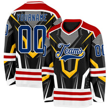 Laden Sie das Bild in den Galerie-Viewer, Uksn Individuelles Schwarz US Marineblau Rot-Weiß 3D-Muster Cyber-Mecha E-Sport Eishockey-Trikot
