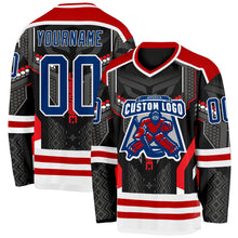 Laden Sie das Bild in den Galerie-Viewer, Uksn Individuelles Schwarz US Marineblau Rot-Weiß 3D-Muster Cyber-Mecha E-Sport Eishockey-Trikot
