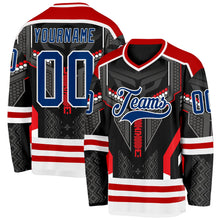 Laden Sie das Bild in den Galerie-Viewer, Uksn Individuelles Schwarz US Marineblau Rot-Weiß 3D-Muster Cyber-Mecha E-Sport Eishockey-Trikot
