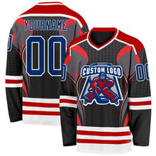 Laden Sie das Bild in den Galerie-Viewer, Uksn Individuelles Schwarz US Marineblau Rot-Weiß 3D-Muster Cyber-Mecha E-Sport Eishockey-Trikot
