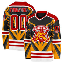 Laden Sie das Bild in den Galerie-Viewer, Uksn Individuelles Schwarz Rot Gold-Weiß 3D-Muster Cyber-Mecha E-Sport Eishockey-Trikot
