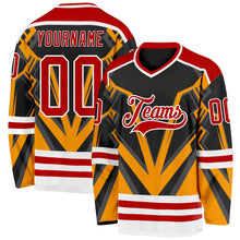 Laden Sie das Bild in den Galerie-Viewer, Uksn Individuelles Schwarz Rot Gold-Weiß 3D-Muster Cyber-Mecha E-Sport Eishockey-Trikot
