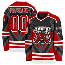 Laden Sie das Bild in den Galerie-Viewer, Uksn Individuelles Schwarz Rot Grau-Weiß 3D-Muster Cyber-Mecha E-Sport Eishockey-Trikot
