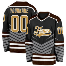 Laden Sie das Bild in den Galerie-Viewer, Uksn Individuelles Schwarz Altgold Grau Braun-Weiß 3D-Muster Cyber-Mecha E-Sport Eishockey-Trikot
