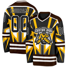 Laden Sie das Bild in den Galerie-Viewer, Uksn Individuelles Schwarz Gold Braun-Weiß 3D-Muster Cyber-Mecha E-Sport Eishockey-Trikot

