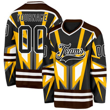 Laden Sie das Bild in den Galerie-Viewer, Uksn Individuelles Schwarz Gold Braun-Weiß 3D-Muster Cyber-Mecha E-Sport Eishockey-Trikot
