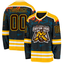Laden Sie das Bild in den Galerie-Viewer, Uksn Individuelles Schwarz Braun Gelb Orange Blau-Weiß 3D-Muster Cyber-Mecha E-Sport Eishockey-Trikot
