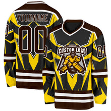 Laden Sie das Bild in den Galerie-Viewer, Uksn Individuelles Schwarz Braun Gelb-Weiß 3D-Muster Cyber-Mecha E-Sport Eishockey-Trikot
