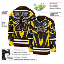 Laden Sie das Bild in den Galerie-Viewer, Uksn Individuelles Schwarz Braun Gelb-Weiß 3D-Muster Cyber-Mecha E-Sport Eishockey-Trikot
