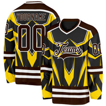 Laden Sie das Bild in den Galerie-Viewer, Uksn Individuelles Schwarz Braun Gelb-Weiß 3D-Muster Cyber-Mecha E-Sport Eishockey-Trikot
