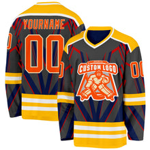 Laden Sie das Bild in den Galerie-Viewer, Uksn Individuelles Schwarz Orange Gold Blau Creme-Weiß 3D-Muster Cyber-Mecha E-Sport Eishockey-Trikot
