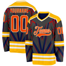 Laden Sie das Bild in den Galerie-Viewer, Uksn Individuelles Schwarz Orange Gold Blau Creme-Weiß 3D-Muster Cyber-Mecha E-Sport Eishockey-Trikot

