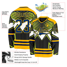 Laden Sie das Bild in den Galerie-Viewer, Uksn Individuelles Schwarz US Marineblau Grün Marineblau Gold-Weiß 3D-Muster Cyber-Mecha E-Sport Eishockey-Trikot
