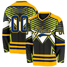 Laden Sie das Bild in den Galerie-Viewer, Uksn Individuelles Schwarz US Marineblau Grün Marineblau Gold-Weiß 3D-Muster Cyber-Mecha E-Sport Eishockey-Trikot
