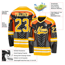 Laden Sie das Bild in den Galerie-Viewer, Uksn Individuelles Schwarz Gold Grau Orange-Weiß 3D-Muster Cyber-Mecha E-Sport Eishockey-Trikot
