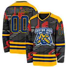 Laden Sie das Bild in den Galerie-Viewer, Uksn Individuelles Schwarz US Marineblau Grau Orange-Gold 3D-Muster Cyber-Mecha E-Sport Eishockey-Trikot
