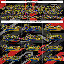 Laden Sie das Bild in den Galerie-Viewer, Uksn Individuelles Schwarz US Marineblau Grau Orange-Gold 3D-Muster Cyber-Mecha E-Sport Eishockey-Trikot
