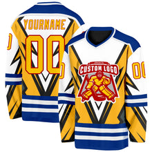 Laden Sie das Bild in den Galerie-Viewer, Uksn Individuelles Schwarz Gelb Royalblau-Rot 3D-Muster Cyber-Mecha E-Sport Eishockey-Trikot
