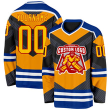 Laden Sie das Bild in den Galerie-Viewer, Uksn Individuelles Schwarz Gelb Grau Royalblau Rot-Weiß 3D-Muster Cyber-Mecha E-Sport Eishockey-Trikot
