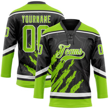 Laden Sie das Bild in den Galerie-Viewer, Uksn Individuelles Schwarz Neongrün-Weiß 3D-Splash-Art Eishockey-Trikot mit Schnürkragen
