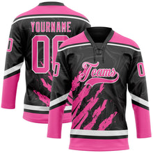 Laden Sie das Bild in den Galerie-Viewer, Uksn Individuelles Schwarz Pink-Weiß 3D-Splash-Art Eishockey-Trikot mit Schnürkragen
