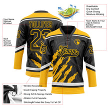 Laden Sie das Bild in den Galerie-Viewer, Uksn Individuelles Schwarz Gold-Weiß 3D-Splash-Art Eishockey-Trikot mit Schnürkragen
