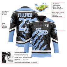 Laden Sie das Bild in den Galerie-Viewer, Uksn Individuelles Schwarz Hellblau-Weiß 3D-Splash-Art Eishockey-Trikot mit Schnürkragen
