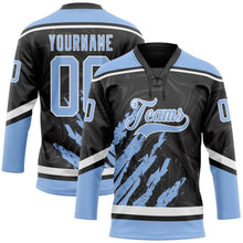 Laden Sie das Bild in den Galerie-Viewer, Uksn Individuelles Schwarz Hellblau-Weiß 3D-Splash-Art Eishockey-Trikot mit Schnürkragen
