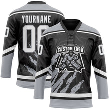 Laden Sie das Bild in den Galerie-Viewer, Uksn Individuelles Schwarz Weiß-Grau 3D-Splash-Art Eishockey-Trikot mit Schnürkragen
