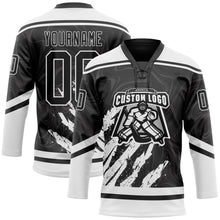 Laden Sie das Bild in den Galerie-Viewer, Uksn Individuelles Schwarz Weiß 3D-Splash-Art Eishockey-Trikot mit Schnürkragen
