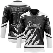 Laden Sie das Bild in den Galerie-Viewer, Uksn Individuelles Schwarz Weiß 3D-Splash-Art Eishockey-Trikot mit Schnürkragen
