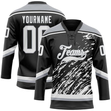 Laden Sie das Bild in den Galerie-Viewer, Uksn Individuelles Schwarz Weiß-Grau 3D-Splash-Art Eishockey-Trikot mit Schnürkragen
