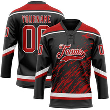 Laden Sie das Bild in den Galerie-Viewer, Uksn Individuelles Schwarz Rot-Weiß 3D-Splash-Art Eishockey-Trikot mit Schnürkragen
