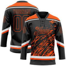 Laden Sie das Bild in den Galerie-Viewer, Uksn Individuelles Schwarz Orange-Weiß 3D-Splash-Art Eishockey-Trikot mit Schnürkragen
