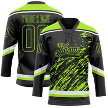 Laden Sie das Bild in den Galerie-Viewer, Uksn Individuelles Schwarz Neongrün-Weiß 3D-Splash-Art Eishockey-Trikot mit Schnürkragen
