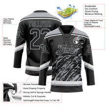 Laden Sie das Bild in den Galerie-Viewer, Uksn Individuelles Schwarz Grau-Weiß 3D-Splash-Art Eishockey-Trikot mit Schnürkragen
