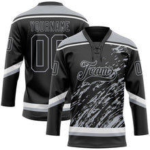 Laden Sie das Bild in den Galerie-Viewer, Uksn Individuelles Schwarz Grau-Weiß 3D-Splash-Art Eishockey-Trikot mit Schnürkragen
