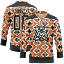 Laden Sie das Bild in den Galerie-Viewer, Uksn Individuelles Schwarz Orange-Creme 3D-Muster Indianerstämme der Ureinwohner Nordamerikas Eishockey-Trikot mit Schnürkragen
