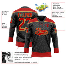 Laden Sie das Bild in den Galerie-Viewer, Uksn Individuelles Schwarz Rot-Altgold 3D-Muster Indianerstämme der Ureinwohner Nordamerikas Eishockey-Trikot mit Schnürkragen

