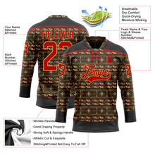 Laden Sie das Bild in den Galerie-Viewer, Uksn Individuelles Schwarz Rot-Altgold 3D-Muster Indianerstämme der Ureinwohner Nordamerikas Eishockey-Trikot mit Schnürkragen
