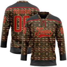 Laden Sie das Bild in den Galerie-Viewer, Uksn Individuelles Schwarz Rot-Altgold 3D-Muster Indianerstämme der Ureinwohner Nordamerikas Eishockey-Trikot mit Schnürkragen
